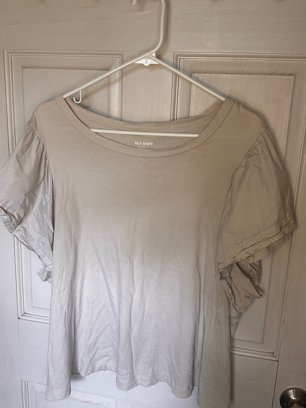 Old Navy Boxy Short Sleeve Crew Neck Business Casual Flutter Sleeve Taupe